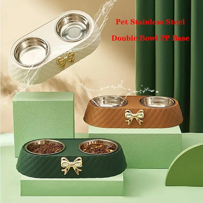 Double-Layer Pet Bowl – Stainless Steel & PP Base - Pawsitive Cuddles