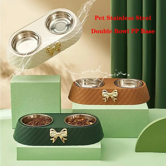 Double-Layer Pet Bowl – Stainless Steel & PP Base - Pawsitive Cuddles