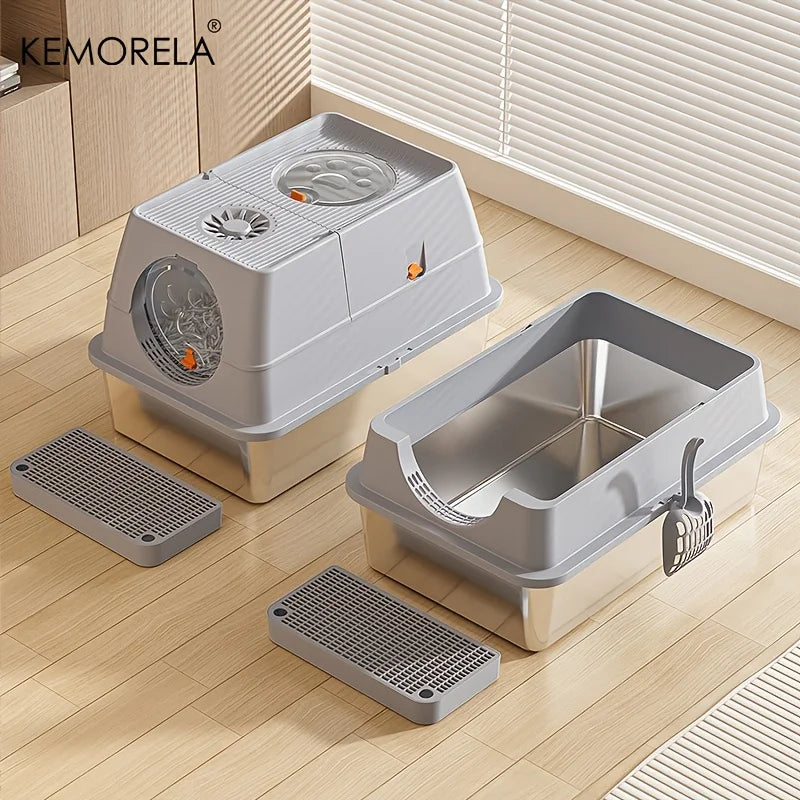 KEMORELA XL Stainless Steel Cat Litter Box - Pawsitive Cuddles