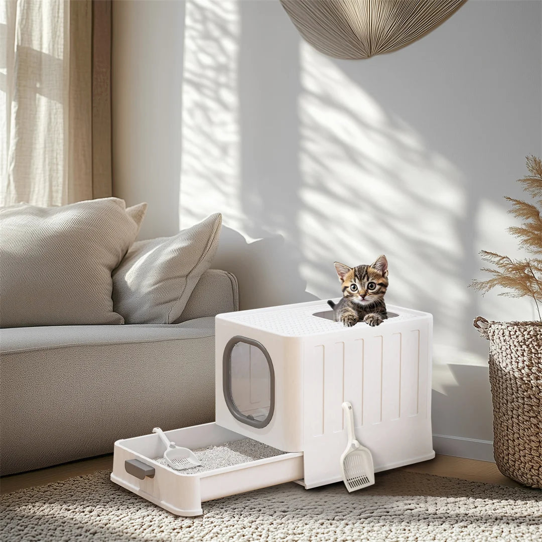 Cat Litter Tray Box: Foldable Top Entry - Pawsitive Cuddles