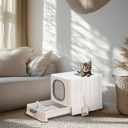 Cat Litter Tray Box: Foldable Top Entry - Pawsitive Cuddles