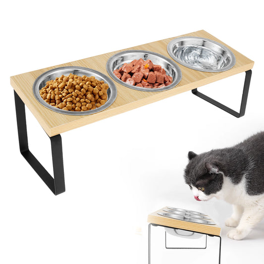 Elevated Pet Bowls Wood  Stand with Stainless Steel - Pawsitive Cuddles