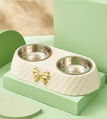 Double-Layer Pet Bowl – Stainless Steel & PP Base - Pawsitive Cuddles