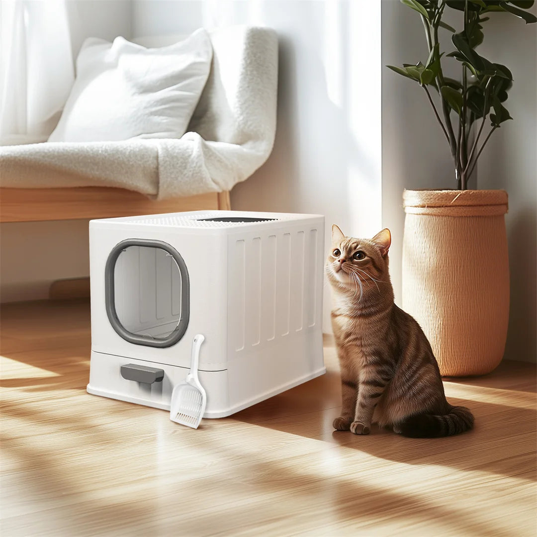 Cat Litter Tray Box: Foldable Top Entry - Pawsitive Cuddles