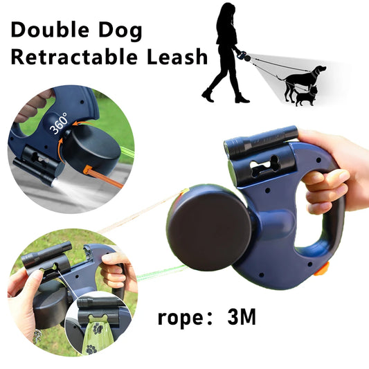 Retractable Dual Doggie Leash with LED Light - Pawsitive Cuddles
