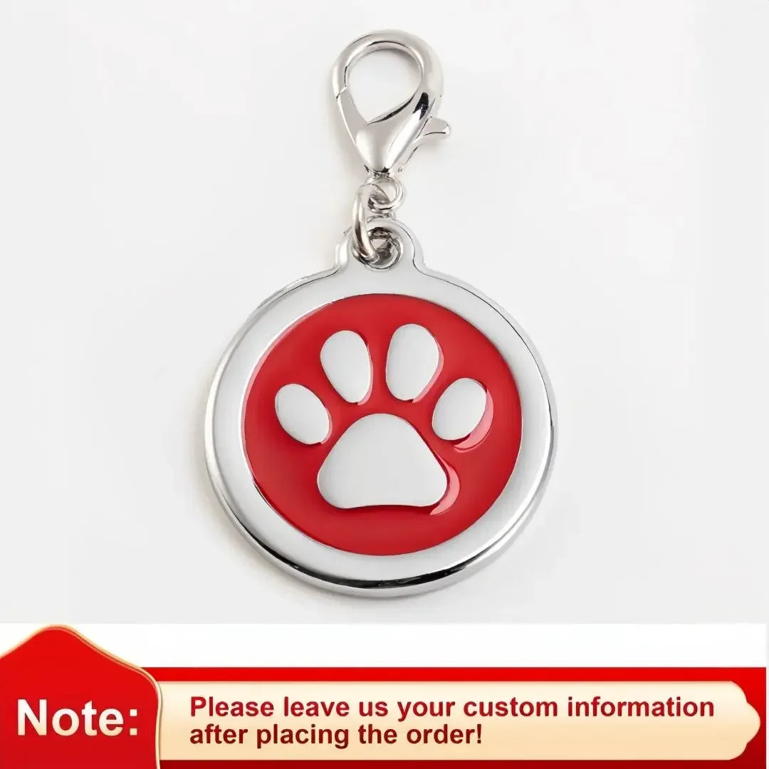 Custom Engraved Name Tag with Paw Print Design - Pawsitive Cuddles