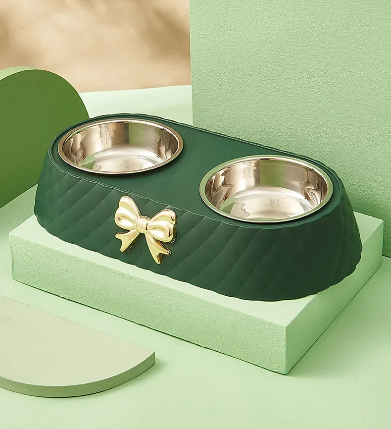 Double-Layer Pet Bowl – Stainless Steel & PP Base - Pawsitive Cuddles