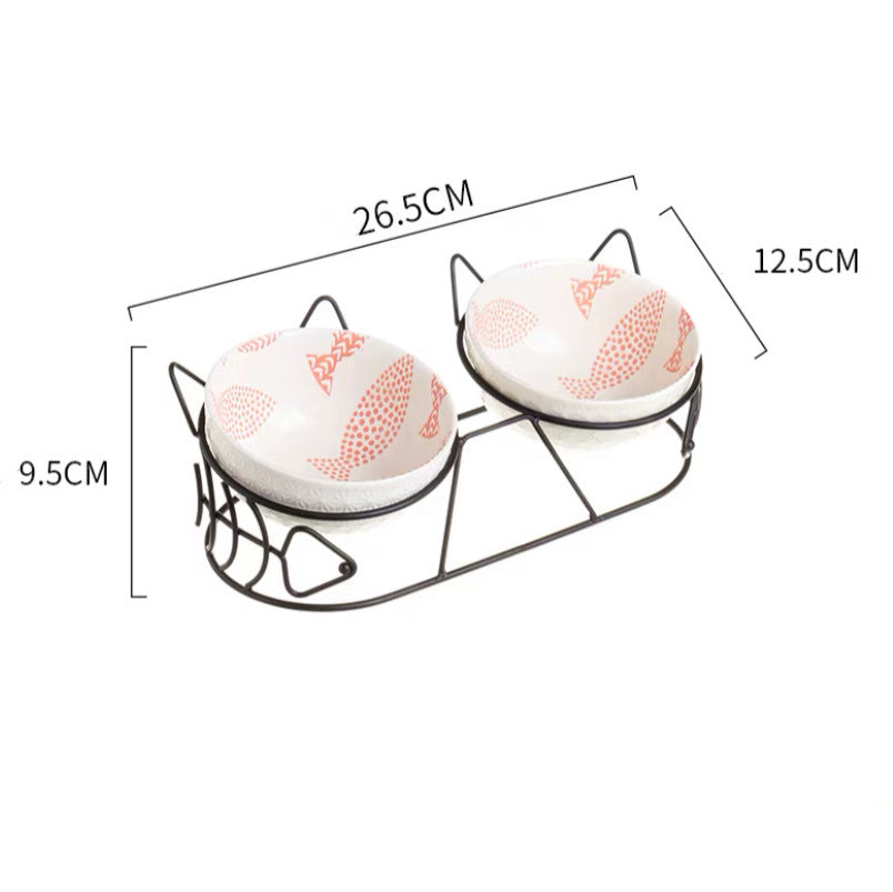 Tall Ceramic Double Cat Bowl - Pawsitive Cuddles