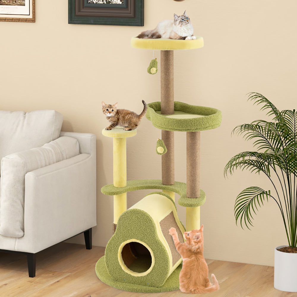 Freestanding Multi-level Avocado Cat Tower With Private Condo - Pawsitive Cuddles