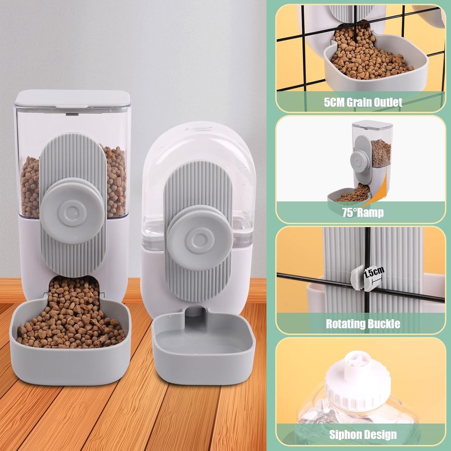 Hanging Automatic Pet Feeder & Water Dispenser Set For Cages
