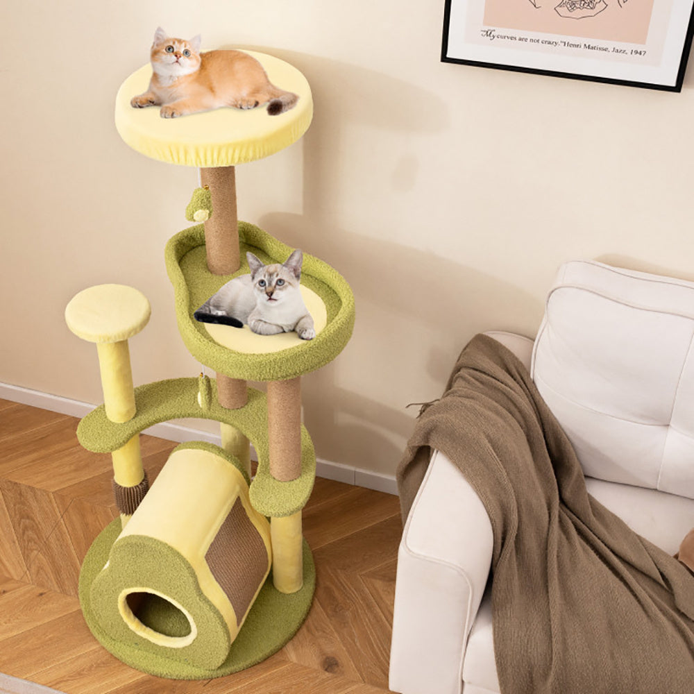 Freestanding Multi-level Avocado Cat Tower With Private Condo - Pawsitive Cuddles