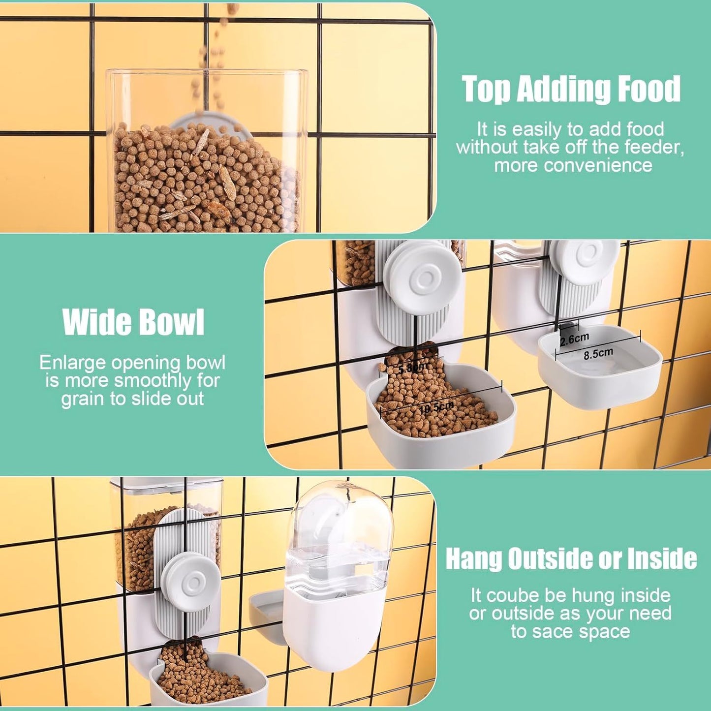 Hanging Automatic Pet Feeder & Water Dispenser Set For Cages