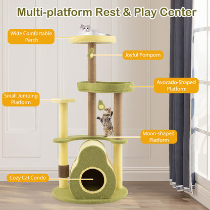 Freestanding Multi-level Avocado Cat Tower With Private Condo - Pawsitive Cuddles