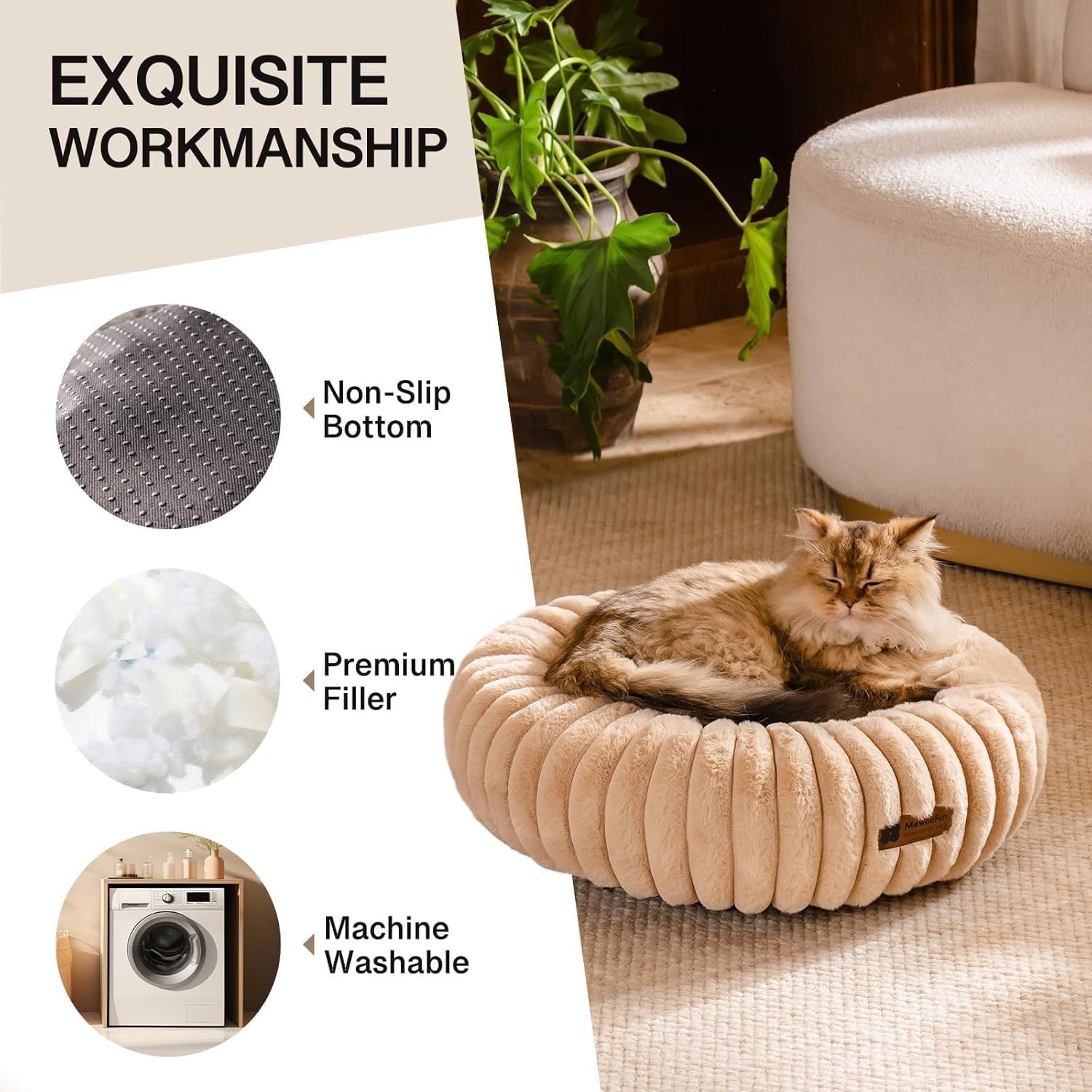 Calming Washable Pet Bed with Non-Slip Bottom, - Pawsitive Cuddles