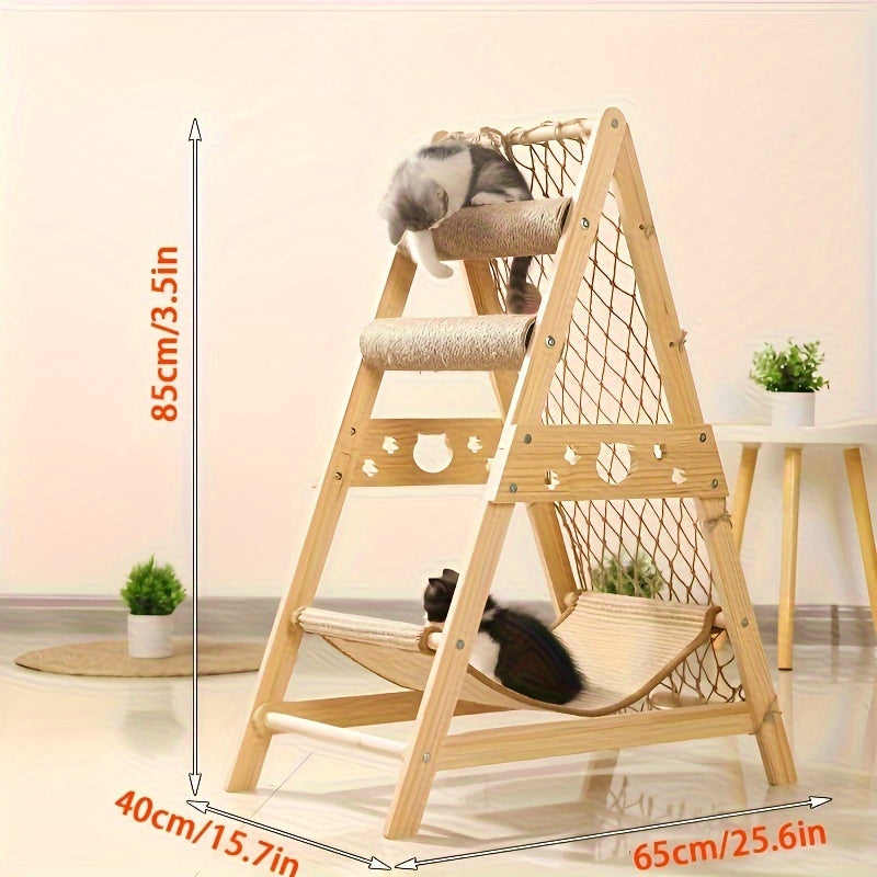 Wooden Cat Tower with Scratch Posts - Pawsitive Cuddles