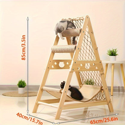 Wooden Cat Tower with Scratch Posts - Pawsitive Cuddles