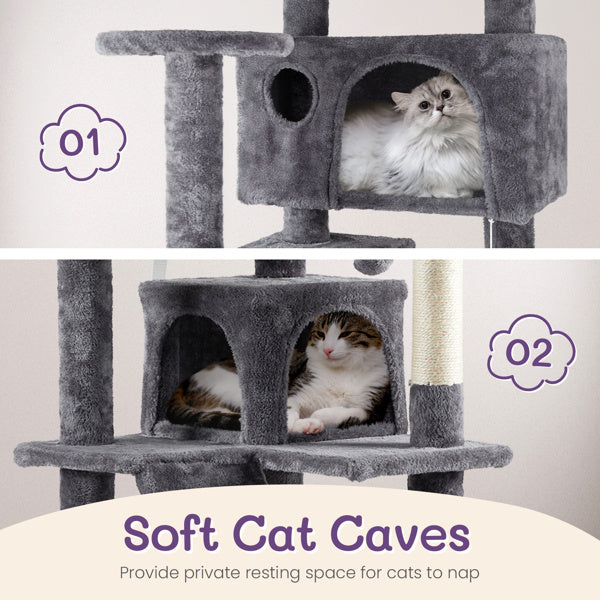 53-Inch Multi-Level Cat Climbing Tree - Pawsitive Cuddles